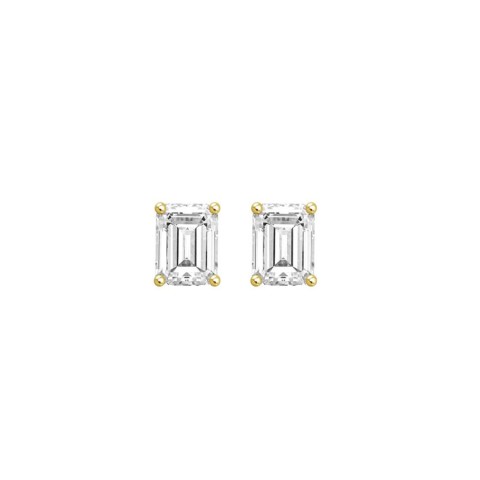 LADIES SOLITAIRE EARRINGS 2 1/2CT EMERALD DIAMOND 14K YELLOW GOLD 