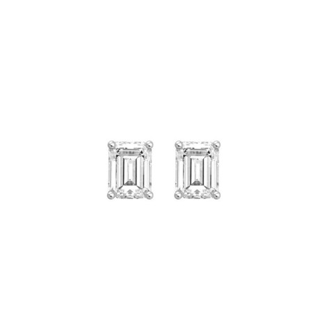 LADIES SOLITAIRE EARRINGS 4.00CT EMERALD DIAMOND 14K WHITE GOLD 