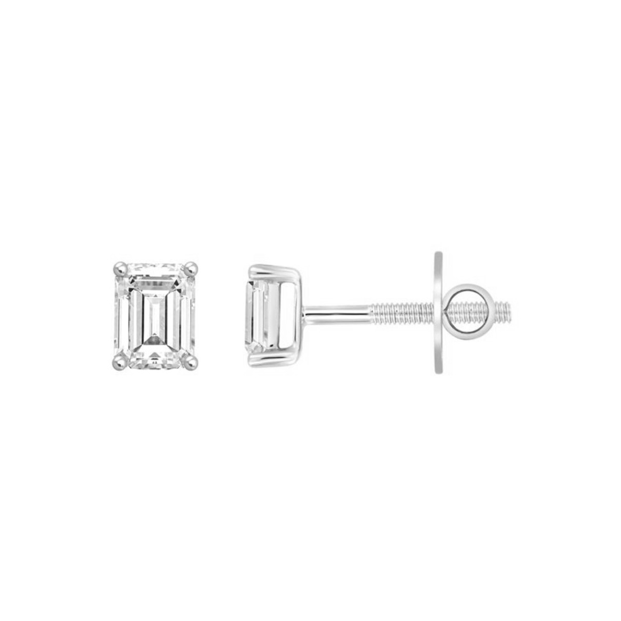 LADIES SOLITAIRE EARRINGS 4.00CT EMERALD DIAMOND 14K WHITE GOLD 