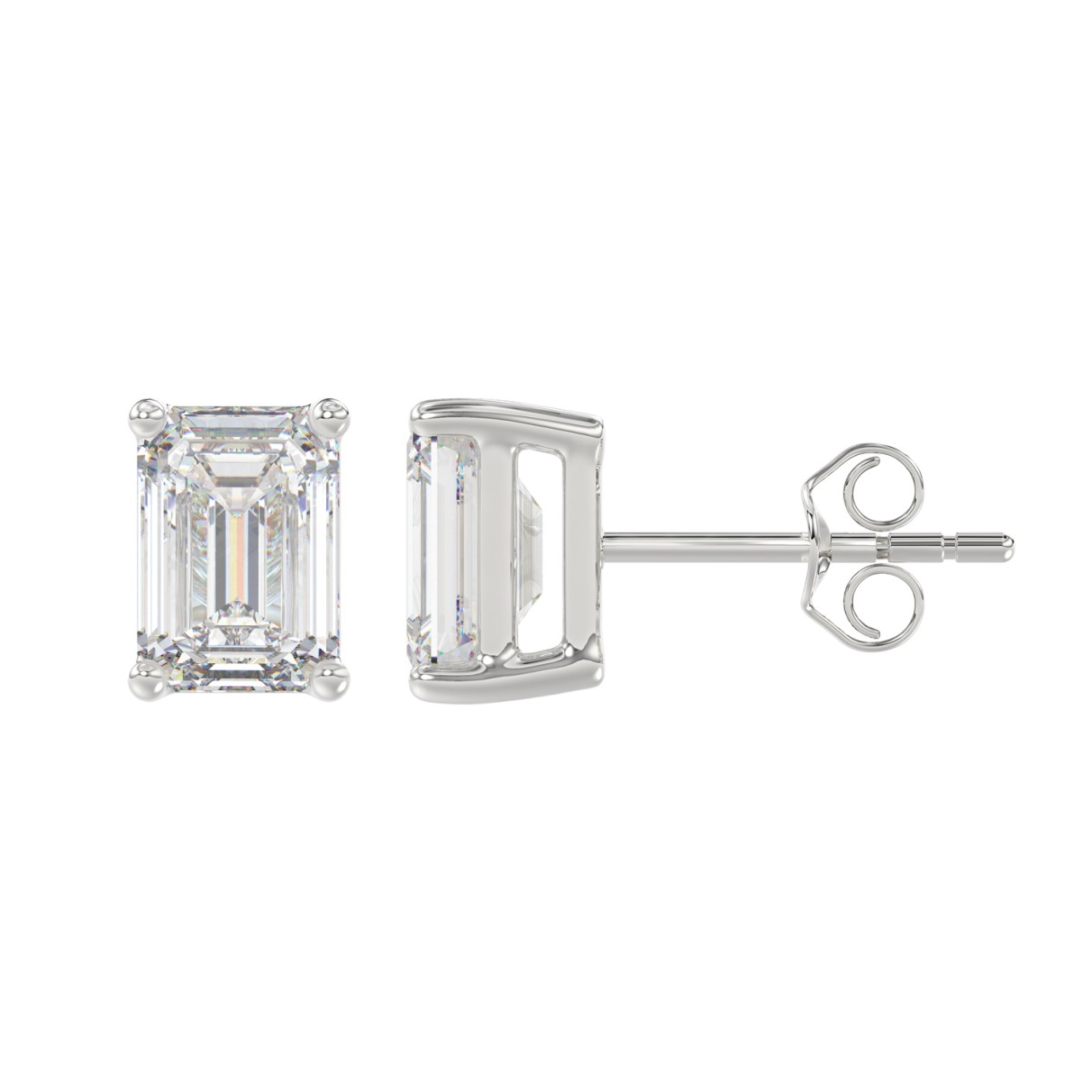 LADIES SOLITAIRE EARRINGS 4.00CT EMERALD DIAMOND 14K WHITE GOLD 