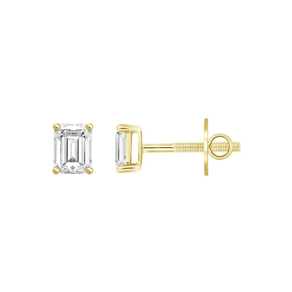 LADIES SOLITAIRE EARRINGS 4.00CT EMERALD DIAMOND 14K YELLOW GOLD 