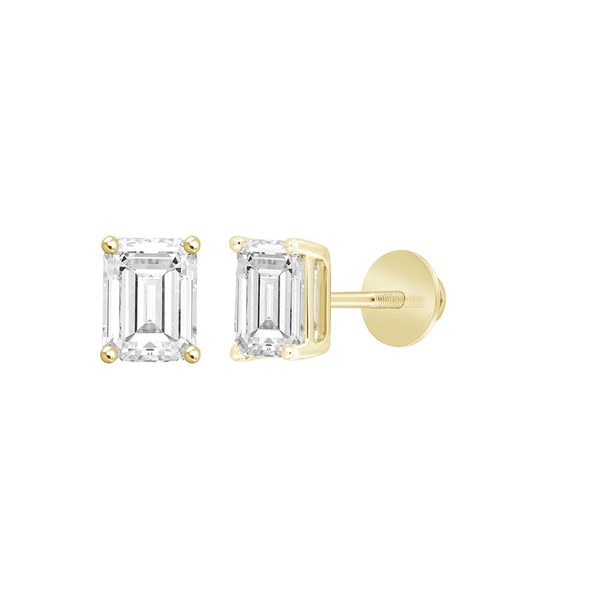 LADIES SOLITAIRE EARRINGS 4.00CT EMERALD DIAMOND 14K YELLOW GOLD 