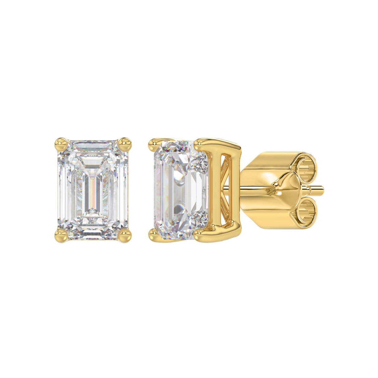 LADIES SOLITAIRE EARRINGS 4.00CT EMERALD DIAMOND 14K YELLOW GOLD 