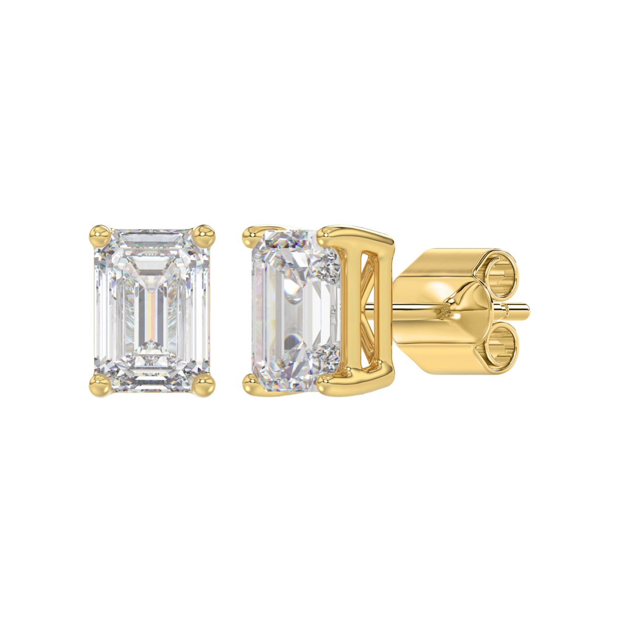 LADIES SOLITAIRE EARRINGS 4.00CT EMERALD DIAMOND 14K YELLOW GOLD 