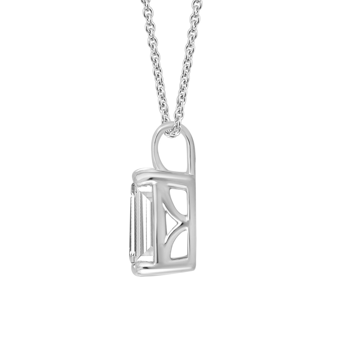 LADIES SOLITAIRE PENDANT WITH CHAIN 2 1/2CT EMERALD DIAMOND 14K WHITE GOLD 