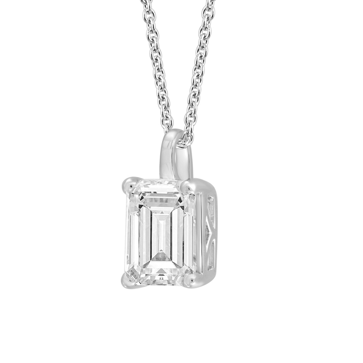 LADIES SOLITAIRE PENDANT WITH CHAIN 2 1/2CT EMERALD DIAMOND 14K WHITE GOLD 