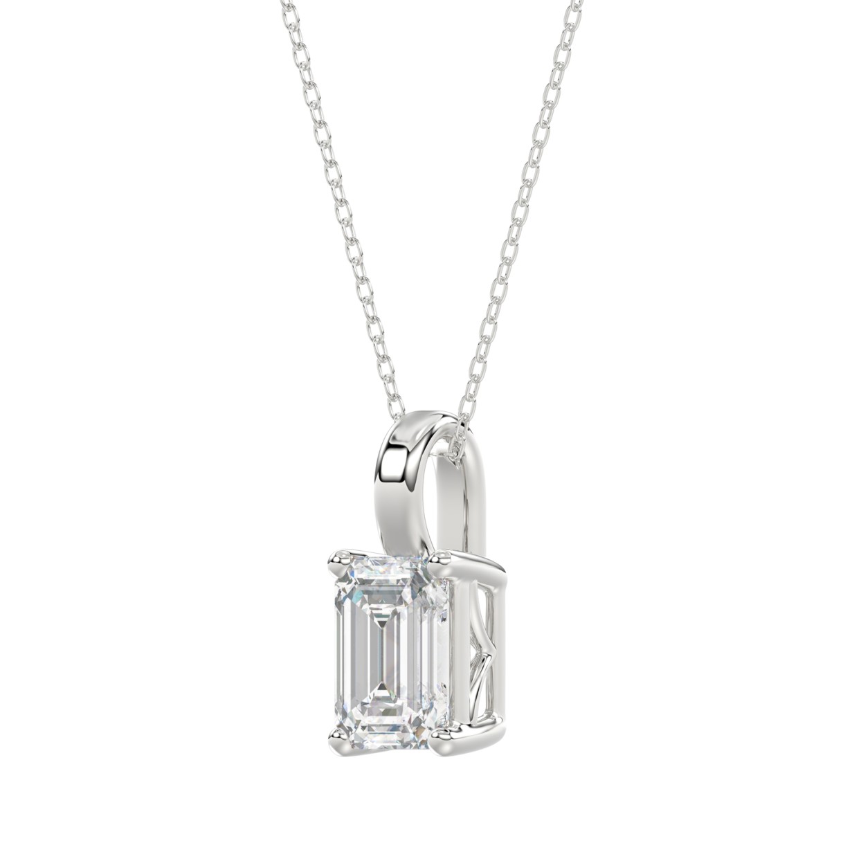 LADIES SOLITAIRE PENDANT WITH CHAIN 2 1/2CT EMERALD DIAMOND 14K WHITE GOLD 