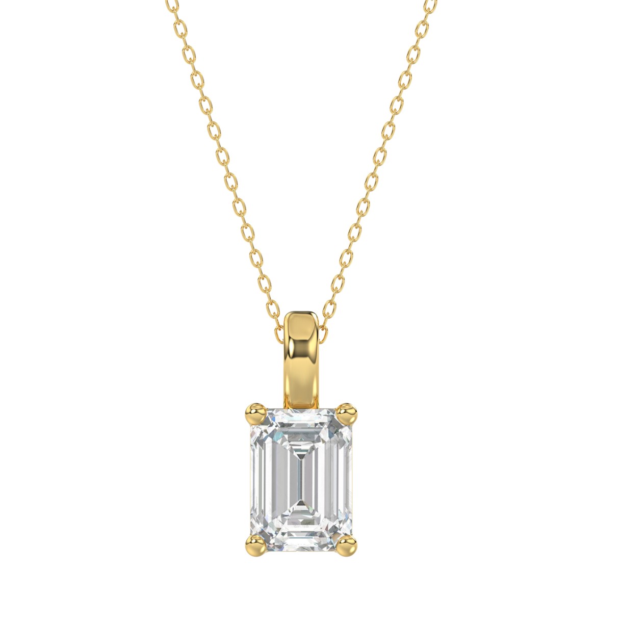 LADIES SOLITAIRE PENDANT WITH CHAIN 2 1/2CT EMERALD DIAMOND 14K YELLOW GOLD 