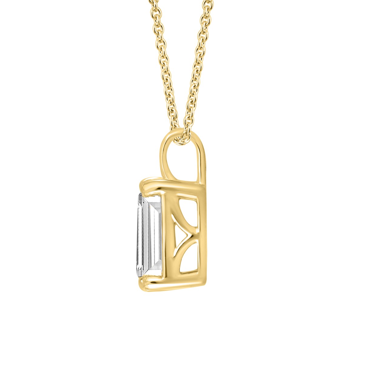 LADIES SOLITAIRE PENDANT WITH CHAIN 2 1/2CT EMERALD DIAMOND 14K YELLOW GOLD 