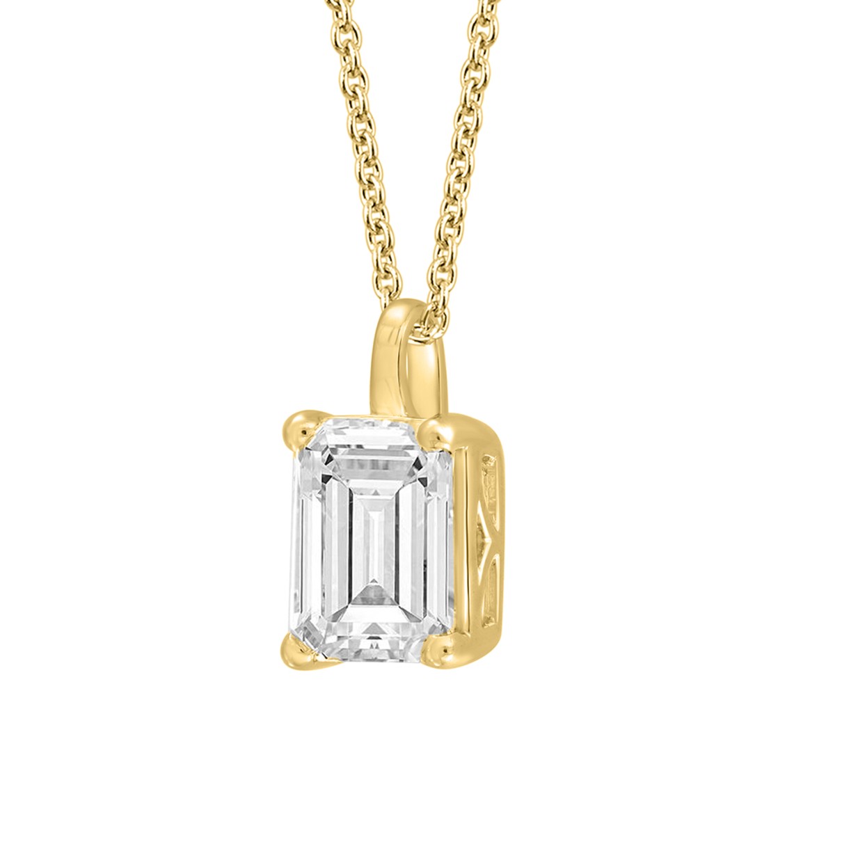 LADIES SOLITAIRE PENDANT WITH CHAIN 2 1/2CT EMERALD DIAMOND 14K YELLOW GOLD 