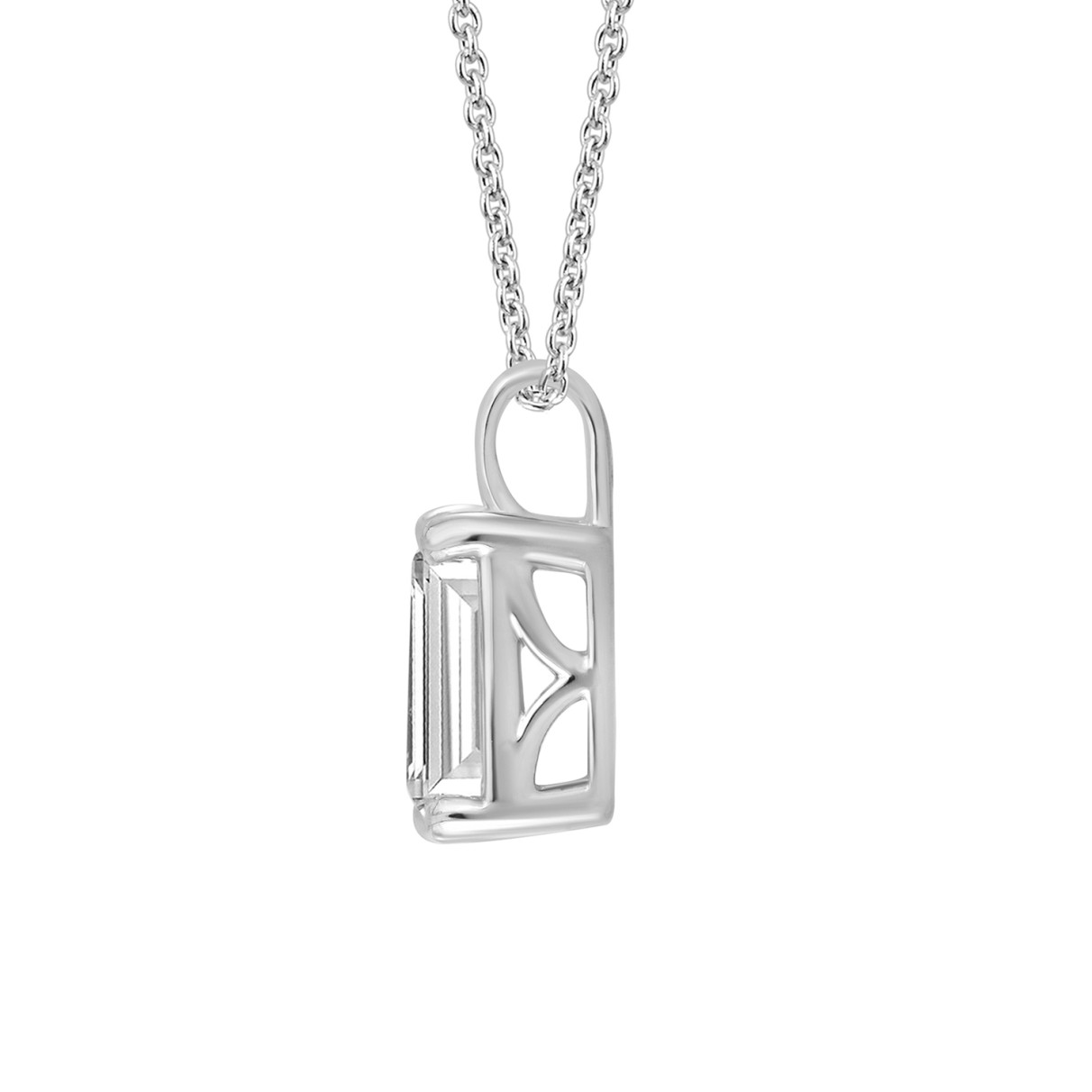 LADIES SOLITAIRE PENDANT WITH CHAIN 4CT EMERALD DIAMOND 14K WHITE GOLD 