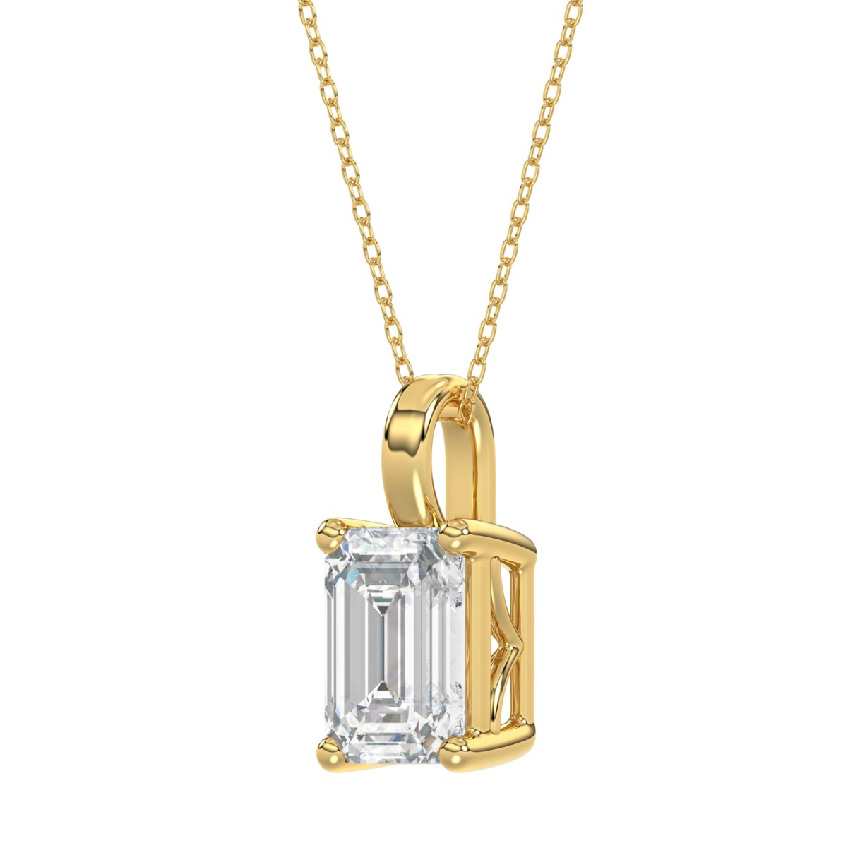 LADIES SOLITAIRE PENDANT WITH CHAIN 4CT EMERALD DIAMOND 14K YELLOW GOLD 