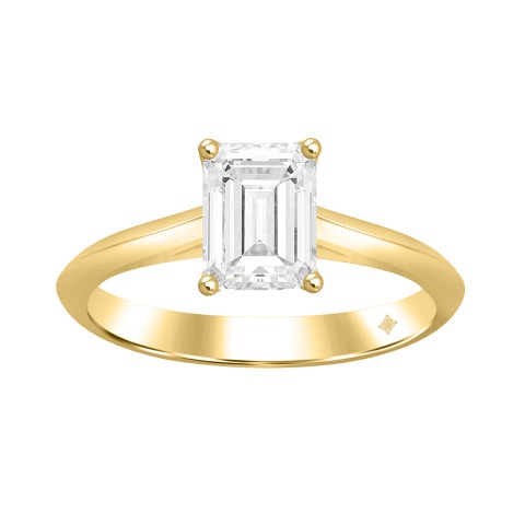 LADIES SOLITAIRE RING 2 1/2CT EMERALD DIAMOND 14K YELLOW GOLD (CENTER STONE EMERALD DIAMOND 1/2CT)