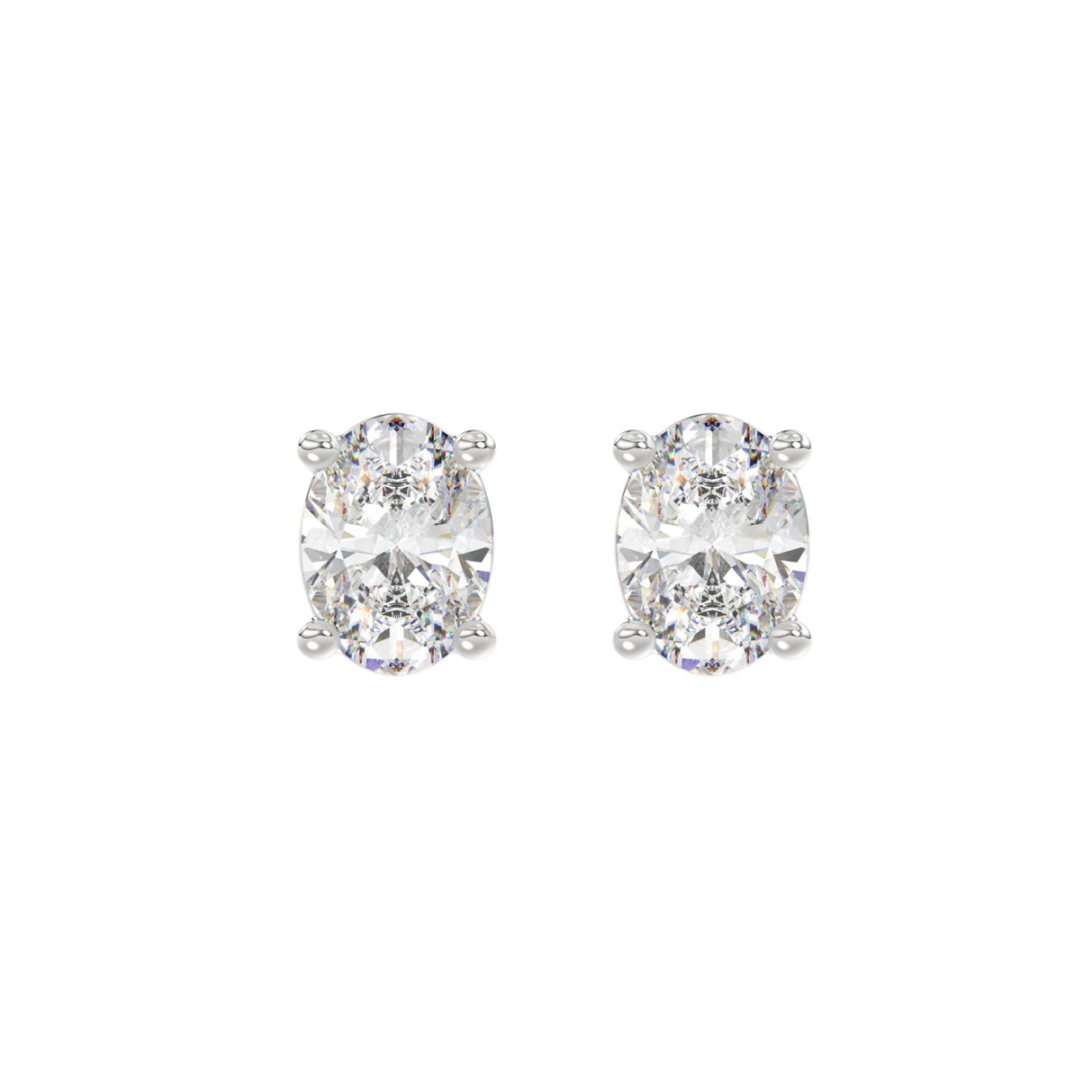 LADIES SOLITAIRE EARRINGS 2.50CT OVAL DIAMOND 14K WHITE GOLD 