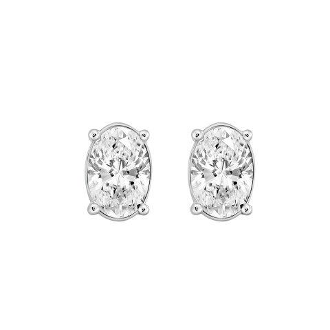 LADIES SOLITAIRE EARRINGS 2.50CT OVAL DIAMOND 14K WHITE GOLD 