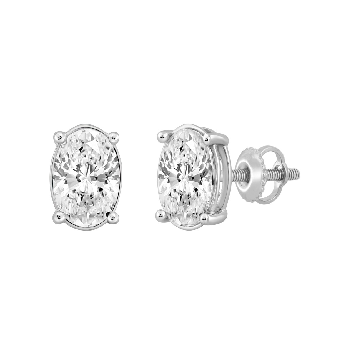 LADIES SOLITAIRE EARRINGS 2.50CT OVAL DIAMOND 14K WHITE GOLD 