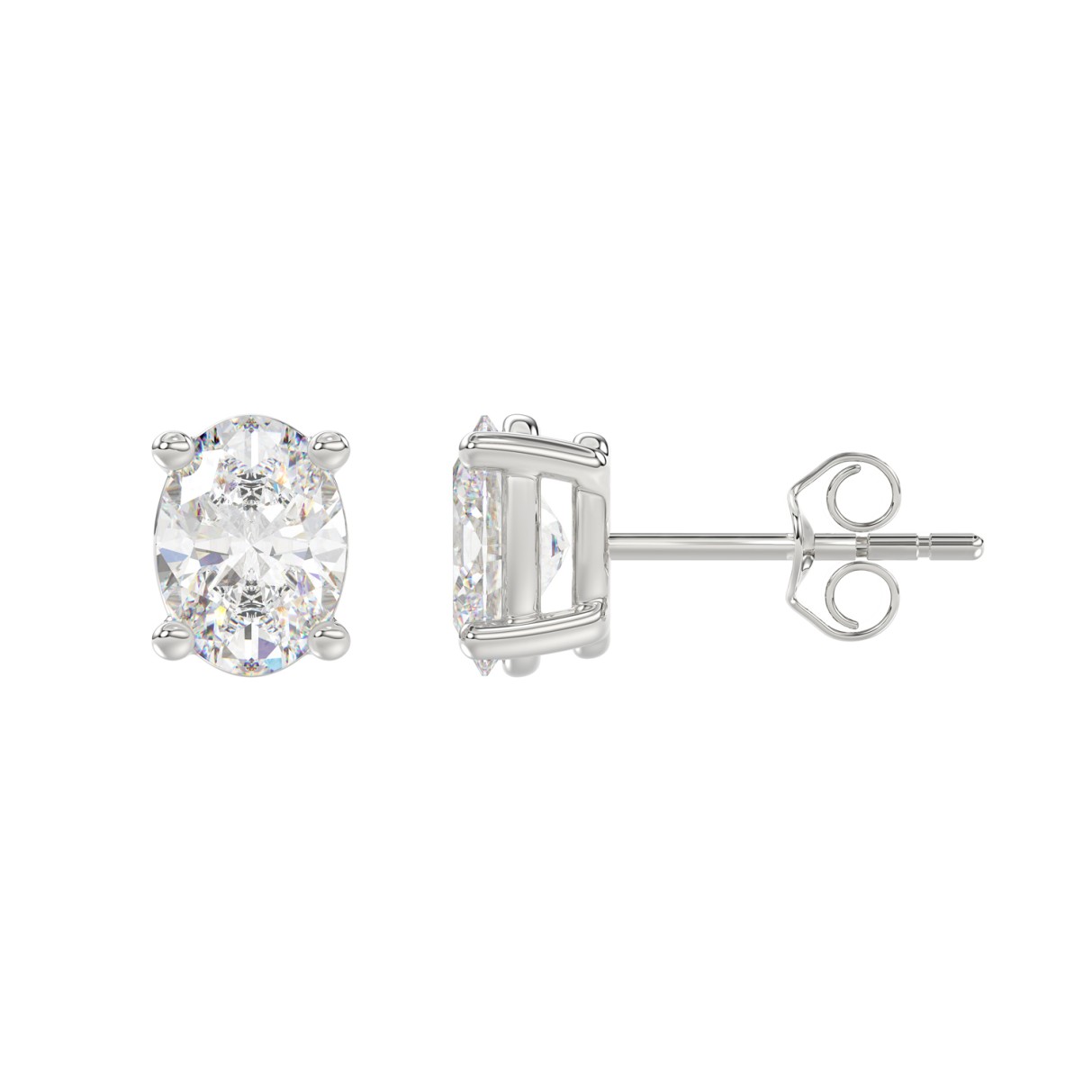 LADIES SOLITAIRE EARRINGS 2.50CT OVAL DIAMOND 14K WHITE GOLD 