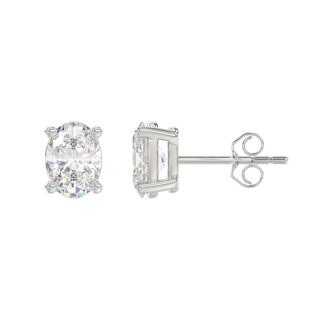 LADIES SOLITAIRE EARRINGS 2.50CT OVAL DIAMOND 14K WHITE GOLD 