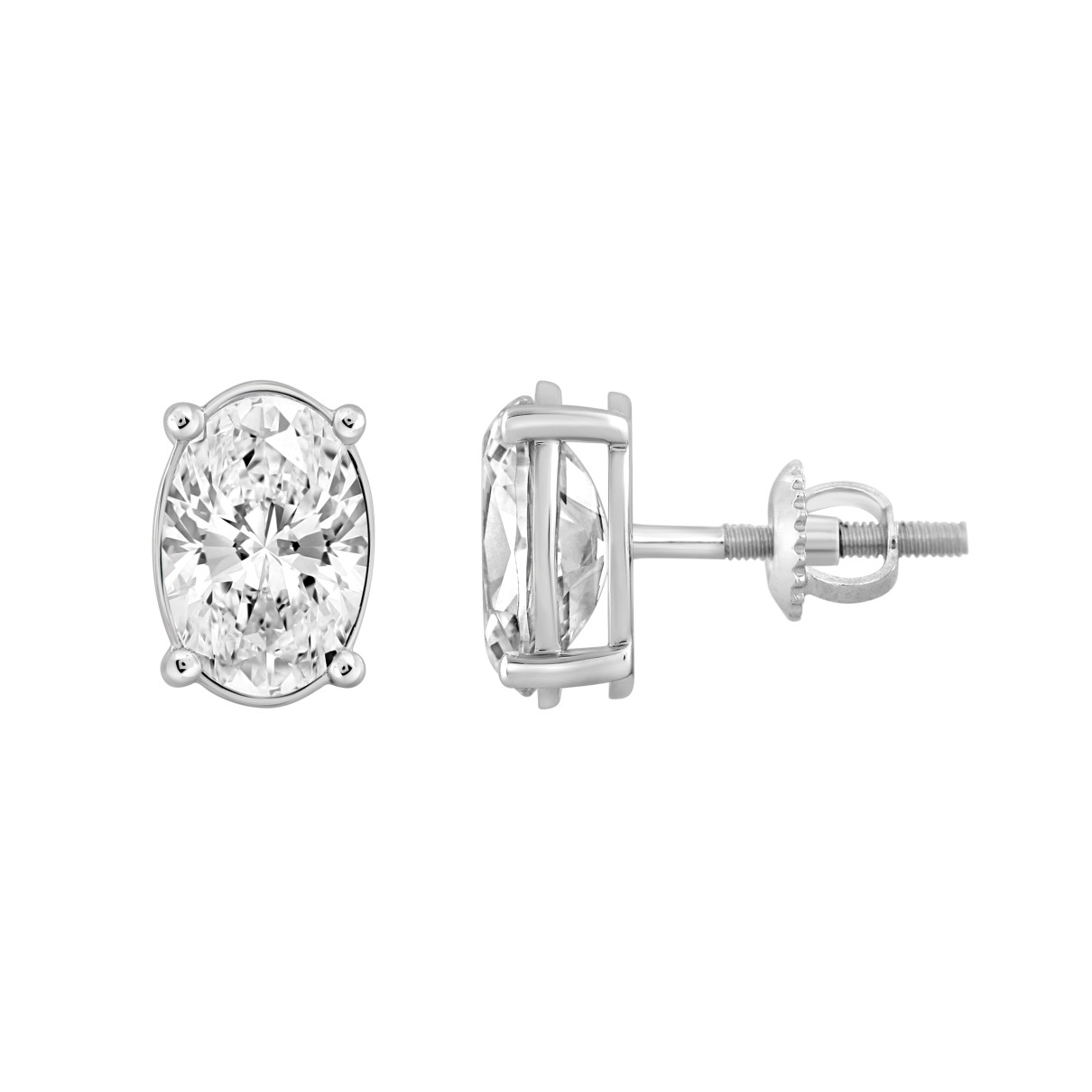 LADIES SOLITAIRE EARRINGS 2.50CT OVAL DIAMOND 14K WHITE GOLD 