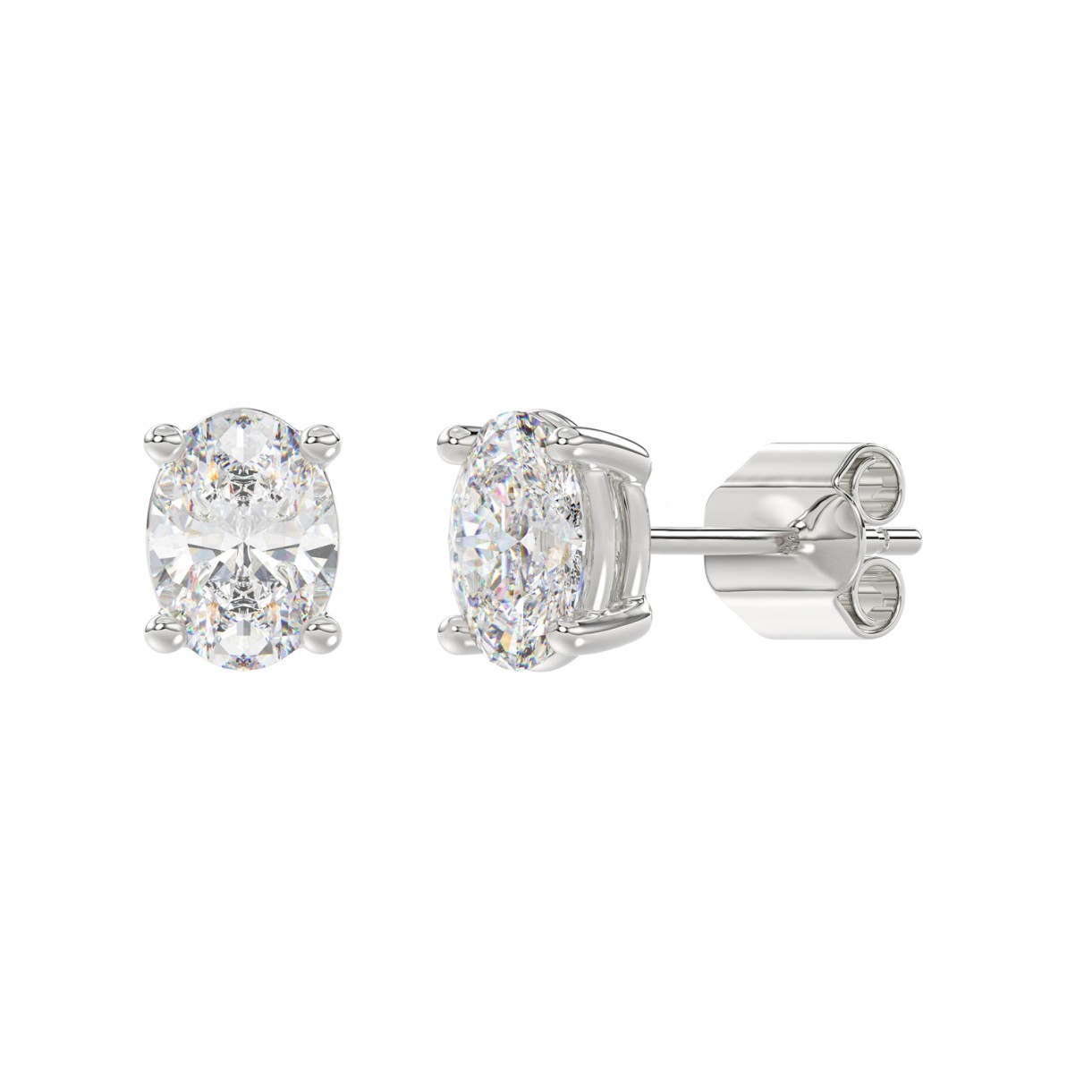 LADIES SOLITAIRE EARRINGS 2.50CT OVAL DIAMOND 14K WHITE GOLD 