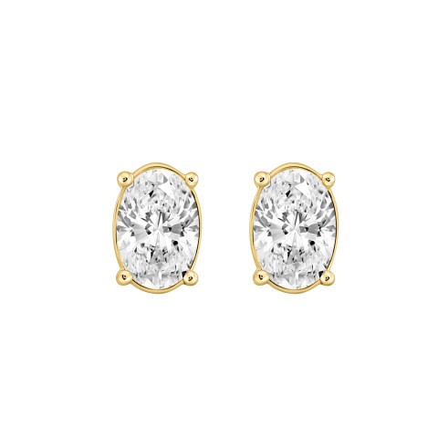 LADIES SOLITAIRE EARRINGS 2.50CT OVAL DIAMOND 14K YELLOW GOLD 