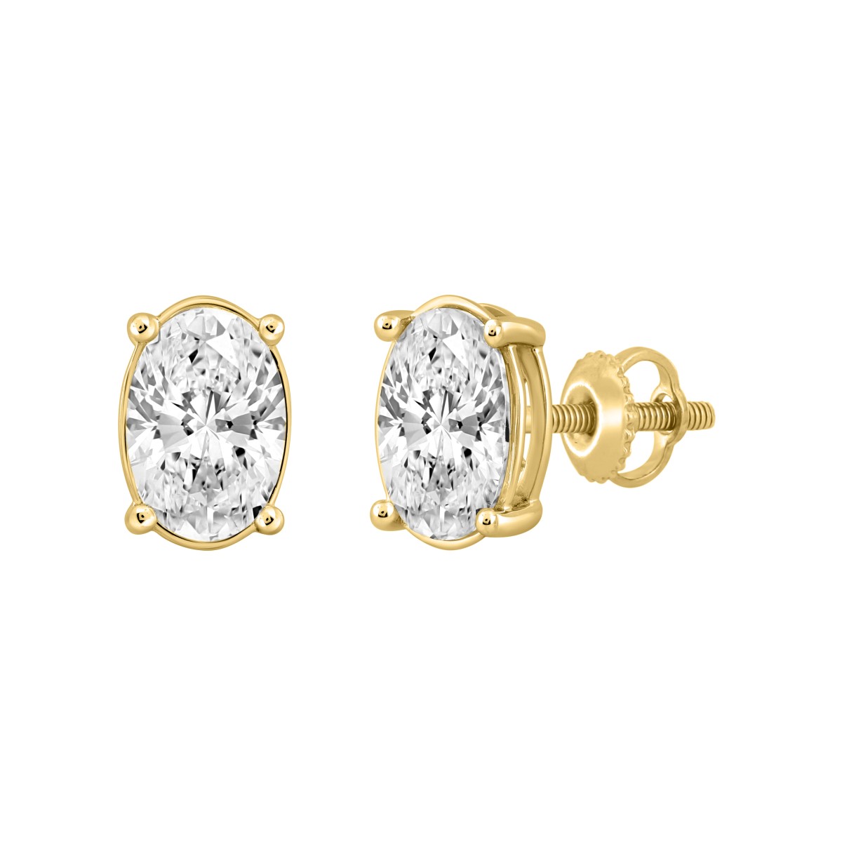 LADIES SOLITAIRE EARRINGS 2.50CT OVAL DIAMOND 14K YELLOW GOLD 