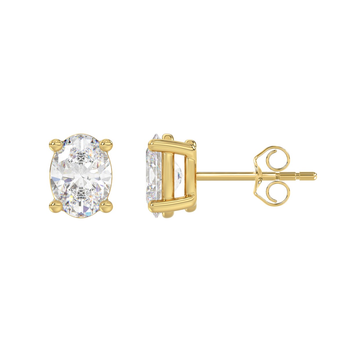 LADIES SOLITAIRE EARRINGS 2.50CT OVAL DIAMOND 14K YELLOW GOLD 