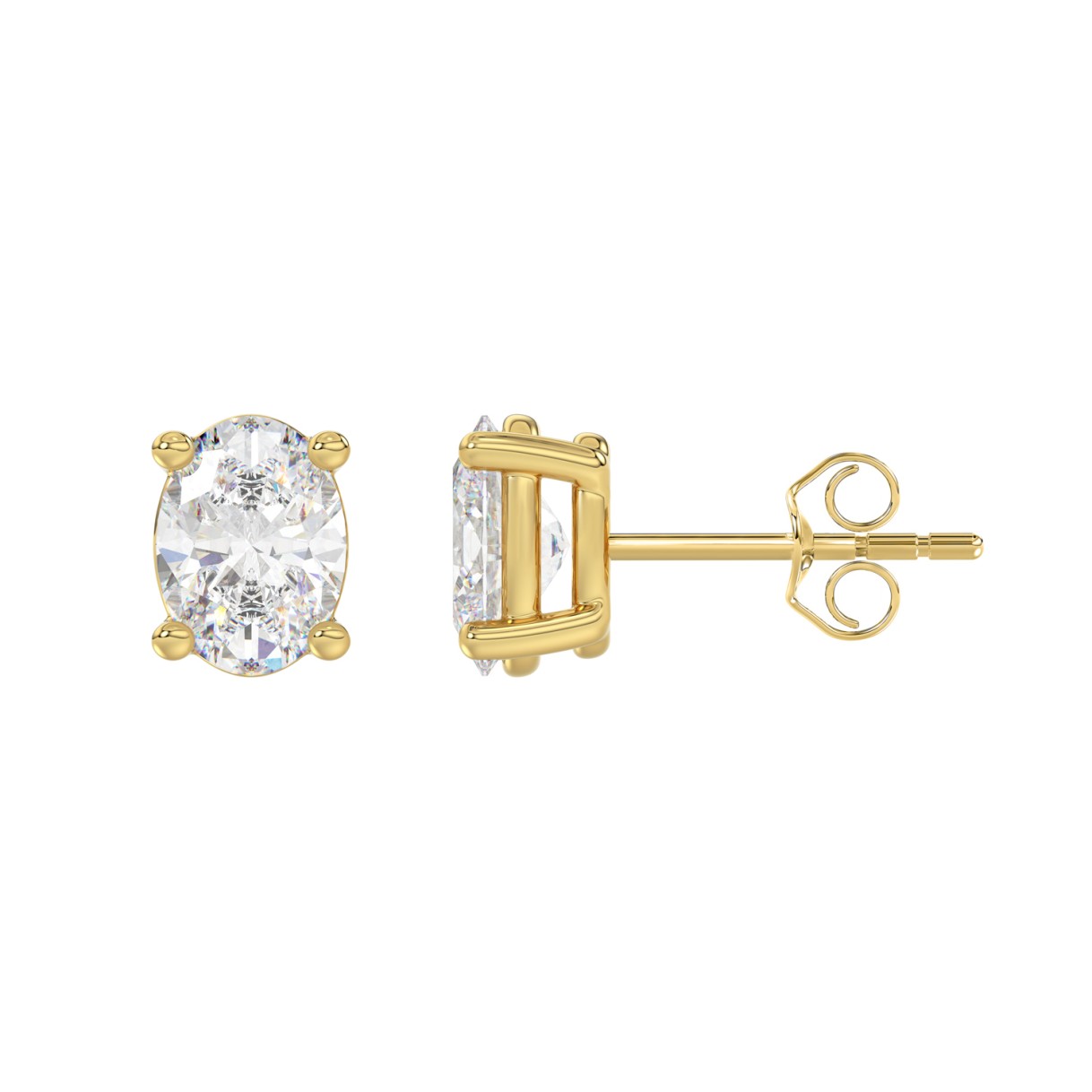 LADIES SOLITAIRE EARRINGS 2 1/2CT OVAL DIAMOND 14K YELLOW GOLD 