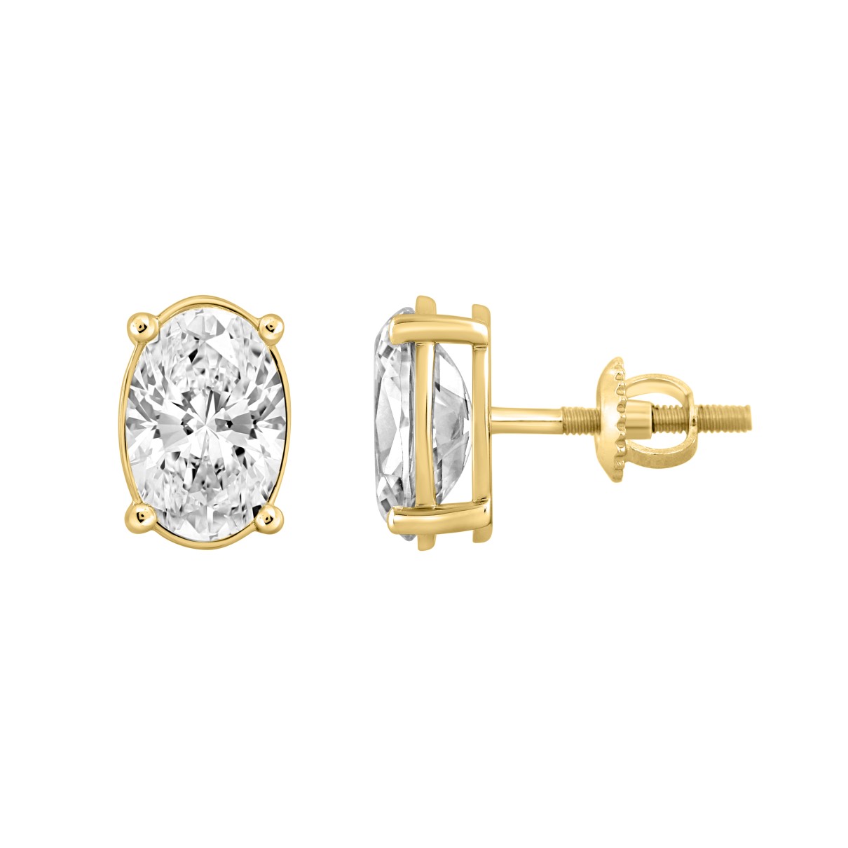 LADIES SOLITAIRE EARRINGS 2.50CT OVAL DIAMOND 14K YELLOW GOLD 