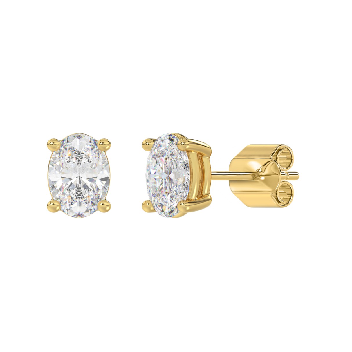 LADIES SOLITAIRE EARRINGS 2.50CT OVAL DIAMOND 14K YELLOW GOLD 