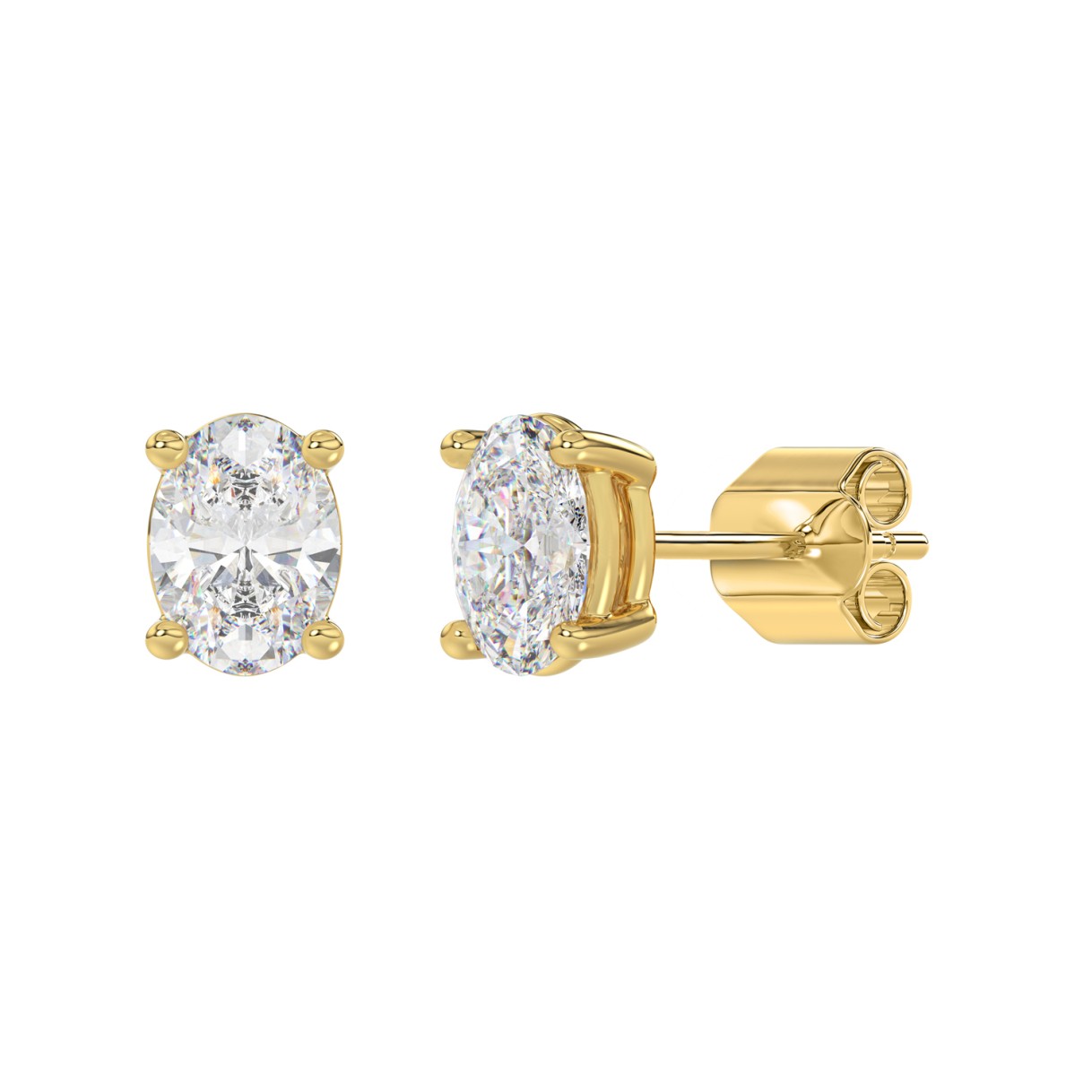 LADIES SOLITAIRE EARRINGS 2 1/2CT OVAL DIAMOND 14K YELLOW GOLD 