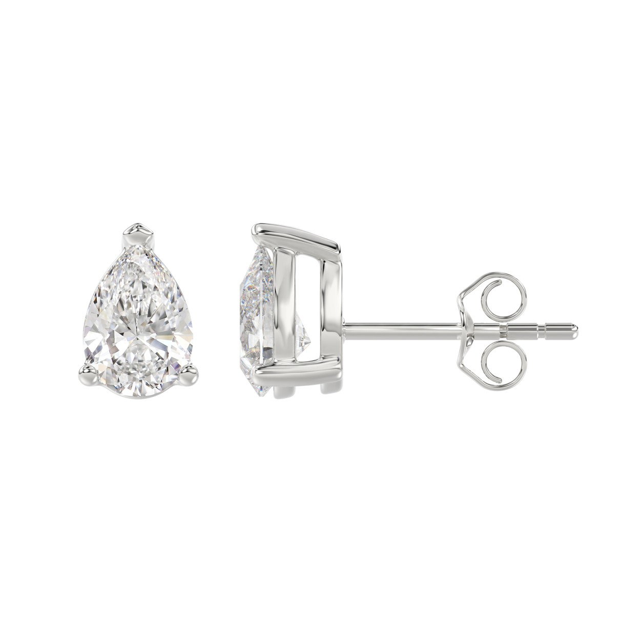 LADIES SOLITAIRE EARRINGS 2 1/2CT PEAR DIAMOND 14K WHITE GOLD 