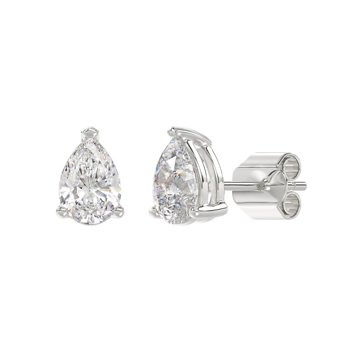 LADIES SOLITAIRE EARRINGS 2 1/2CT PEAR DIAMOND 14K WHITE GOLD 