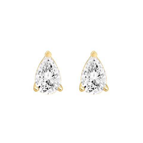 LADIES SOLITAIRE EARRINGS 2.50CT PEAR DIAMOND 14K YELLOW GOLD 