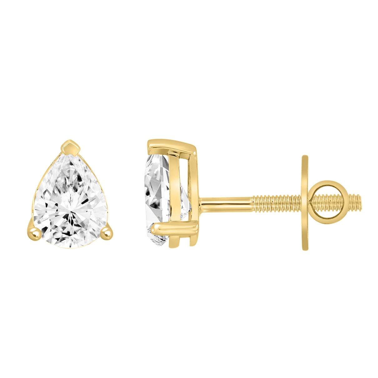 LADIES SOLITAIRE EARRINGS 2.50CT PEAR DIAMOND 14K YELLOW GOLD 