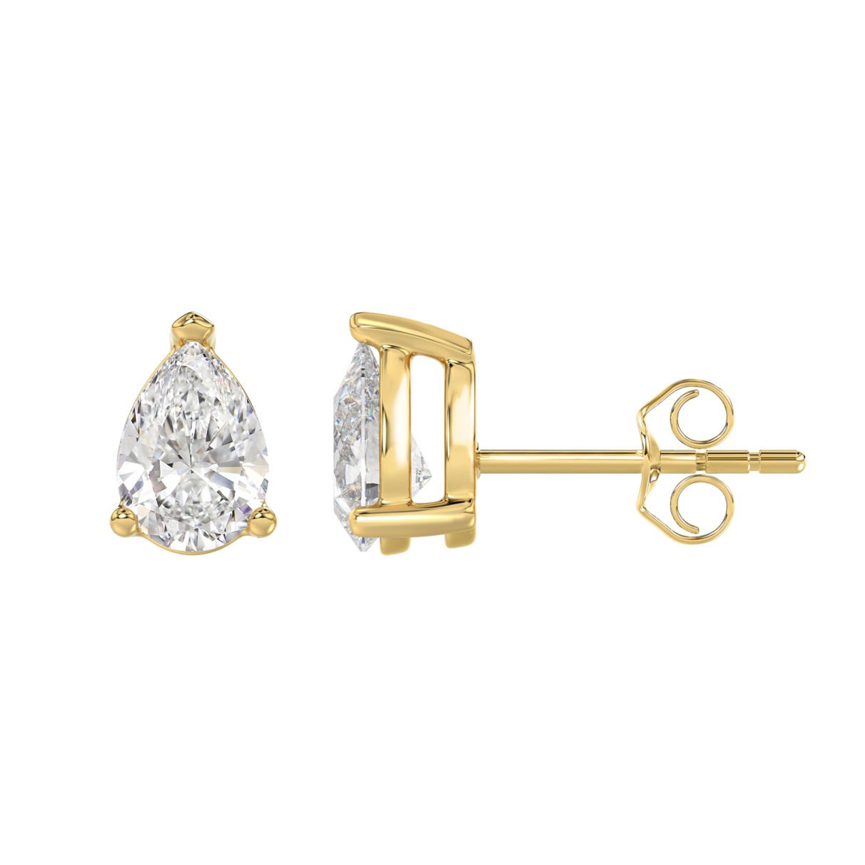 LADIES SOLITAIRE EARRINGS 2.50CT PEAR DIAMOND 14K YELLOW GOLD 