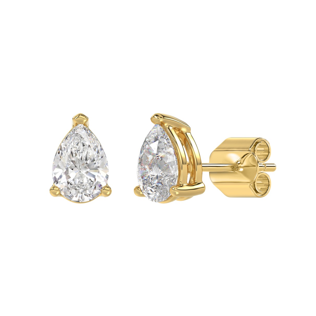 LADIES SOLITAIRE EARRINGS 2.50CT PEAR DIAMOND 14K YELLOW GOLD 