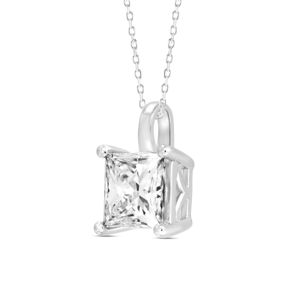 LADIES SOLITAIRE PENDANT WITH CHAIN 2 1/2CT PRINCESS DIAMOND 14K WHITE GOLD 