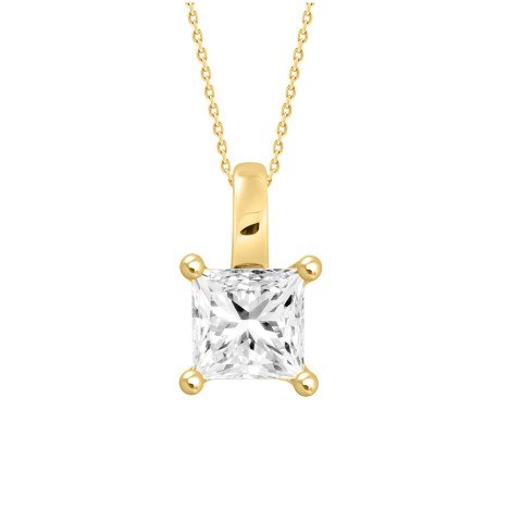 LADIES SOLITAIRE PENDANT WITH CHAIN 2 1/2CT PRINCESS DIAMOND 14K YELLOW GOLD 