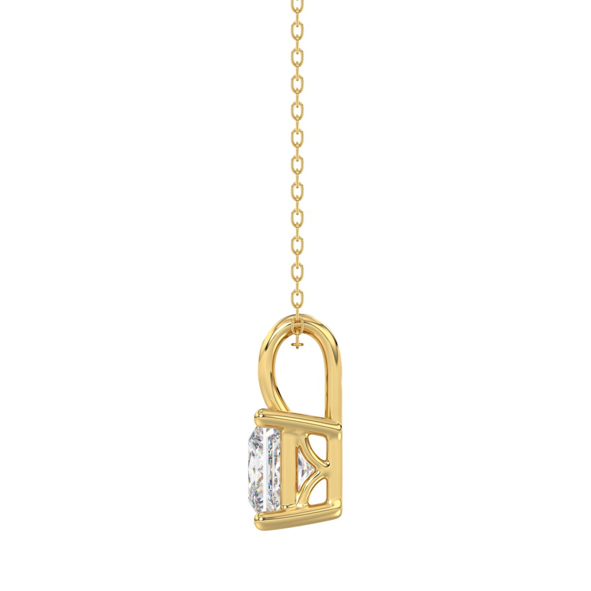 LADIES SOLITAIRE PENDANT WITH CHAIN 2 1/2CT PRINCESS DIAMOND 14K YELLOW GOLD 
