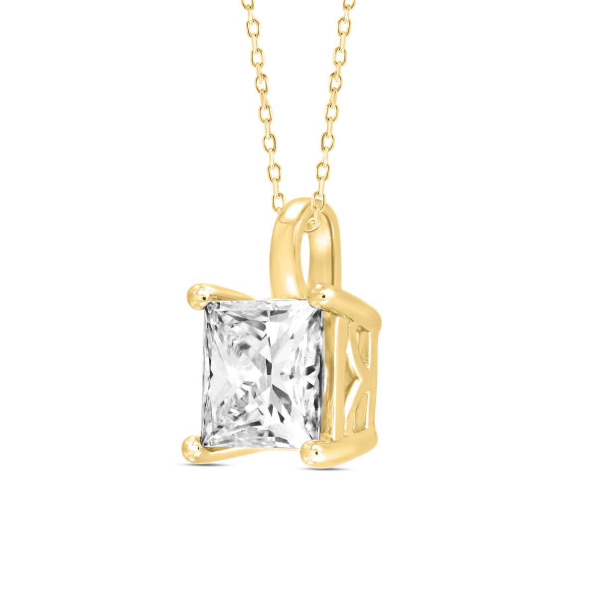 LADIES SOLITAIRE PENDANT WITH CHAIN 2 1/2CT PRINCESS DIAMOND 14K YELLOW GOLD 