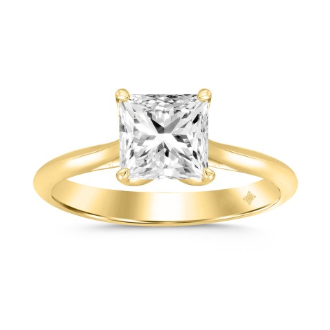 LADIES SOLITAIRE RING 2 1/2CT PRINCESS DIAMOND 14K YELLOW GOLD 