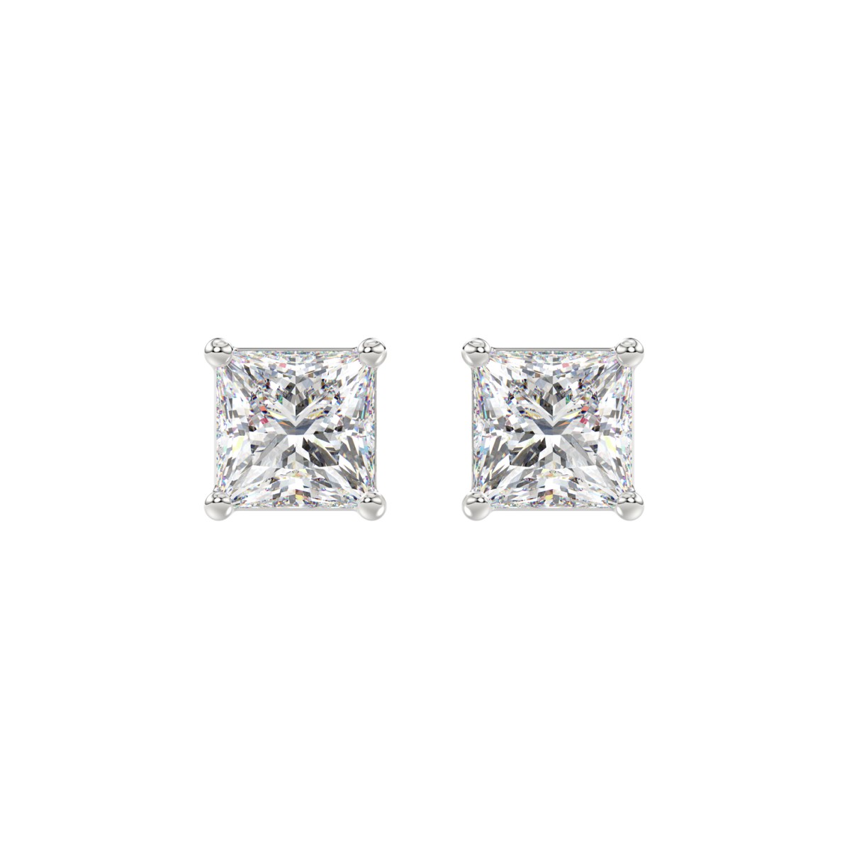 LADIES SOLITAIRE EARRINGS 2 1/2CT PRINCESS DIAMOND 14K WHITE GOLD 