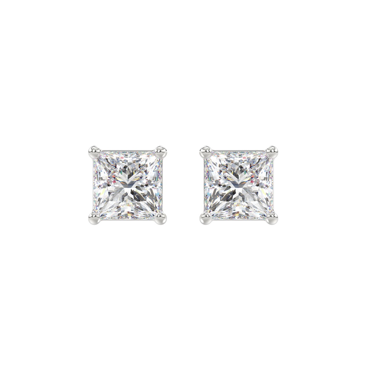 LADIES SOLITAIRE EARRINGS 2 1/2CT PRINCESS DIAMOND 14K WHITE GOLD 