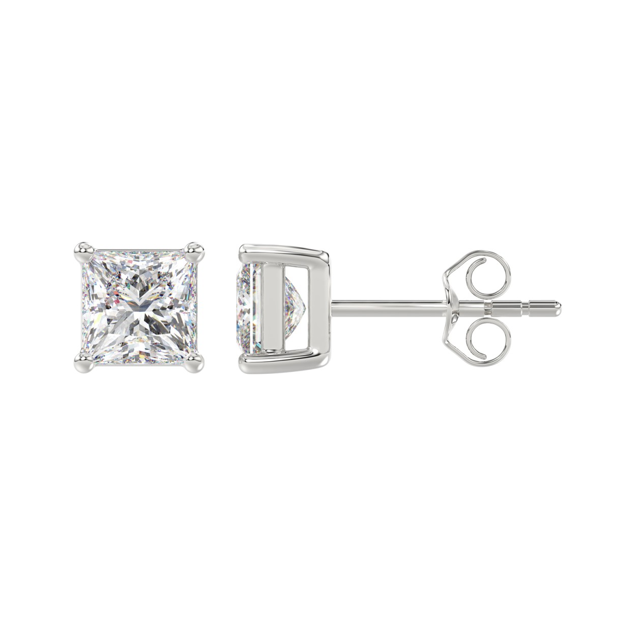 LADIES SOLITAIRE EARRINGS 2 1/2CT PRINCESS DIAMOND 14K WHITE GOLD 