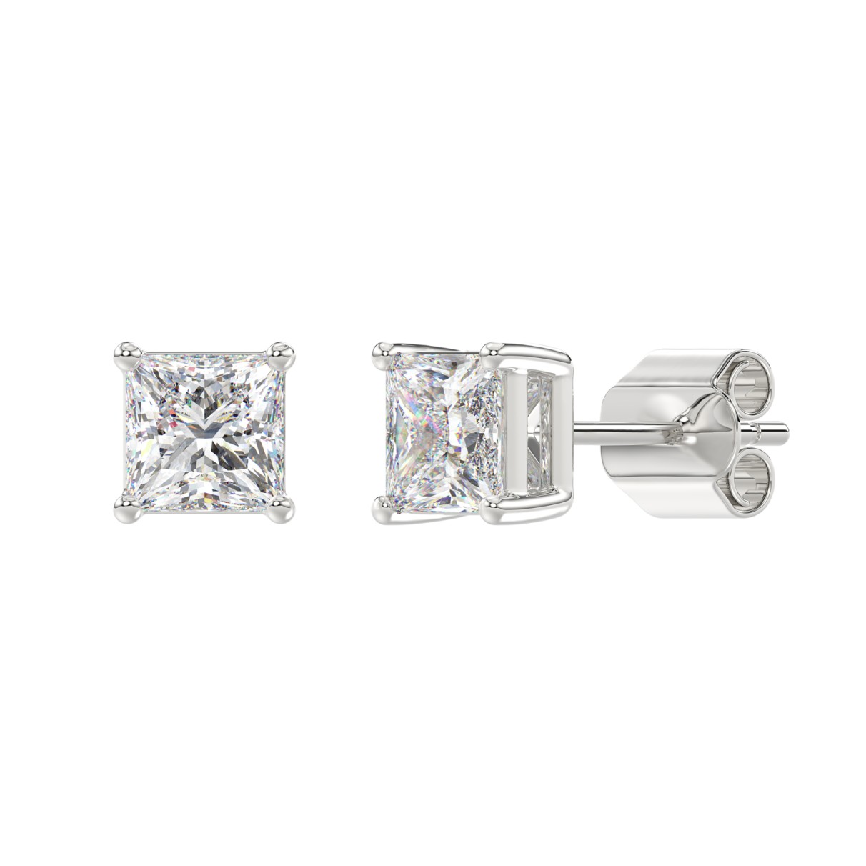 LADIES SOLITAIRE EARRINGS 2 1/2CT PRINCESS DIAMOND 14K WHITE GOLD 