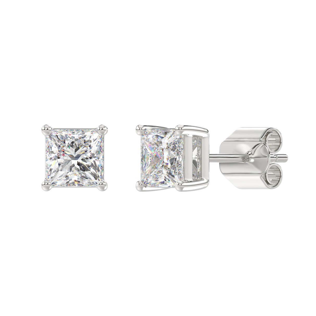 LADIES SOLITAIRE EARRINGS 2 1/2CT PRINCESS DIAMOND 14K WHITE GOLD 