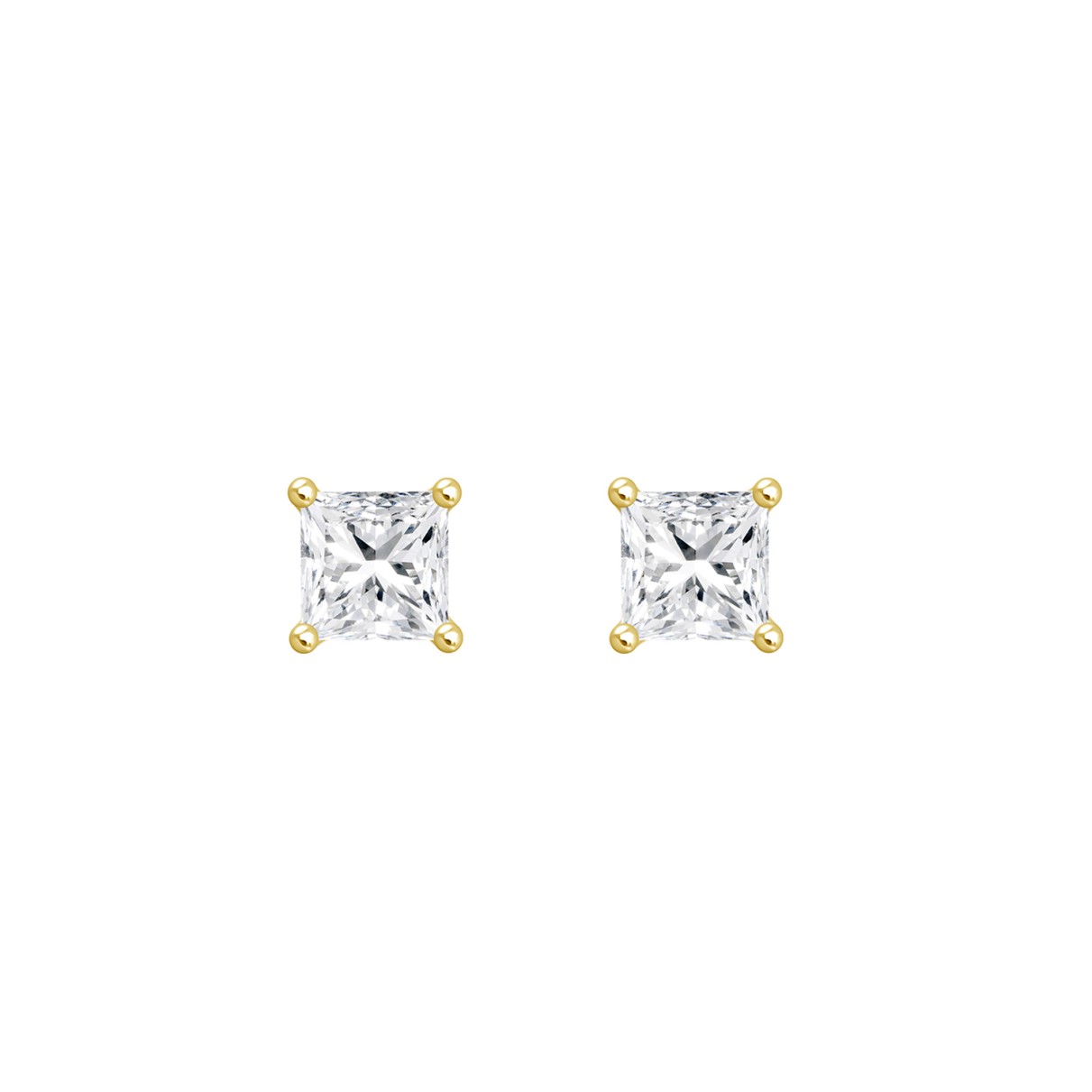 LADIES SOLITAIRE EARRINGS 2 1/2CT PRINCESS DIAMOND 14K YELLOW GOLD 