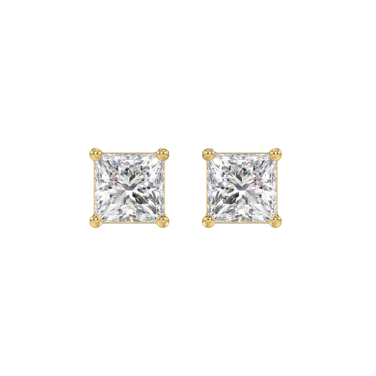 LADIES SOLITAIRE EARRINGS 2 1/2CT PRINCESS DIAMOND 14K YELLOW GOLD 