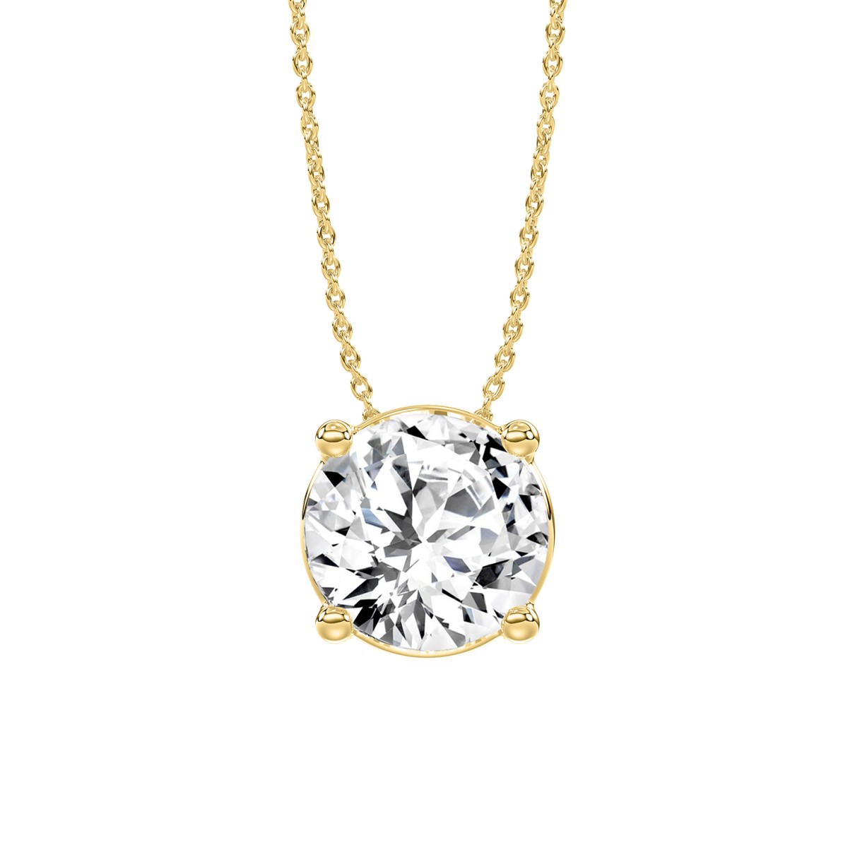 LADIES SOLITAIRE PENDANT WITH UNDER-PASS CHAIN 2 1/2CT ROUND DIAMOND 14K YELLOW GOLD 